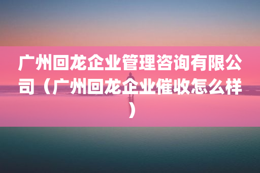 广州回龙企业管理咨询有限公司（广州回龙企业催收怎么样）