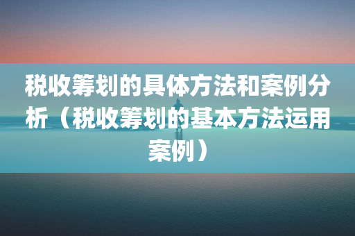 税收筹划的具体方法和案例分析（税收筹划的基本方法运用案例）